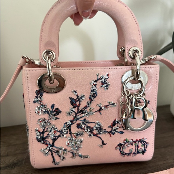 Dior Handbags - Mini Lady Dior Pink Embroidered Sequin Flowers shoulder Bag Christian Dior